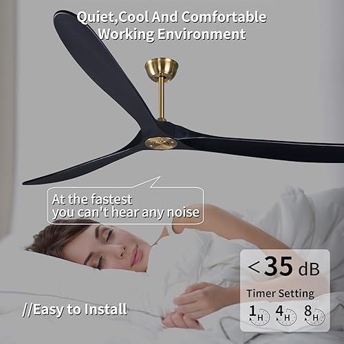 Miniatura 4 de Bigzone Ventilador de techo para exteriores de 88 pulgadas con control remoto, motor de CC silencioso de ahorro de energía, 3 cuchillas de madera de