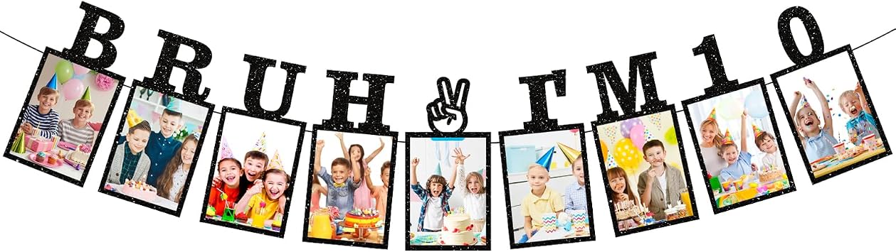 Black Pre-strung 10th Birthday Decorations Bruh Im 10 Photo Banner