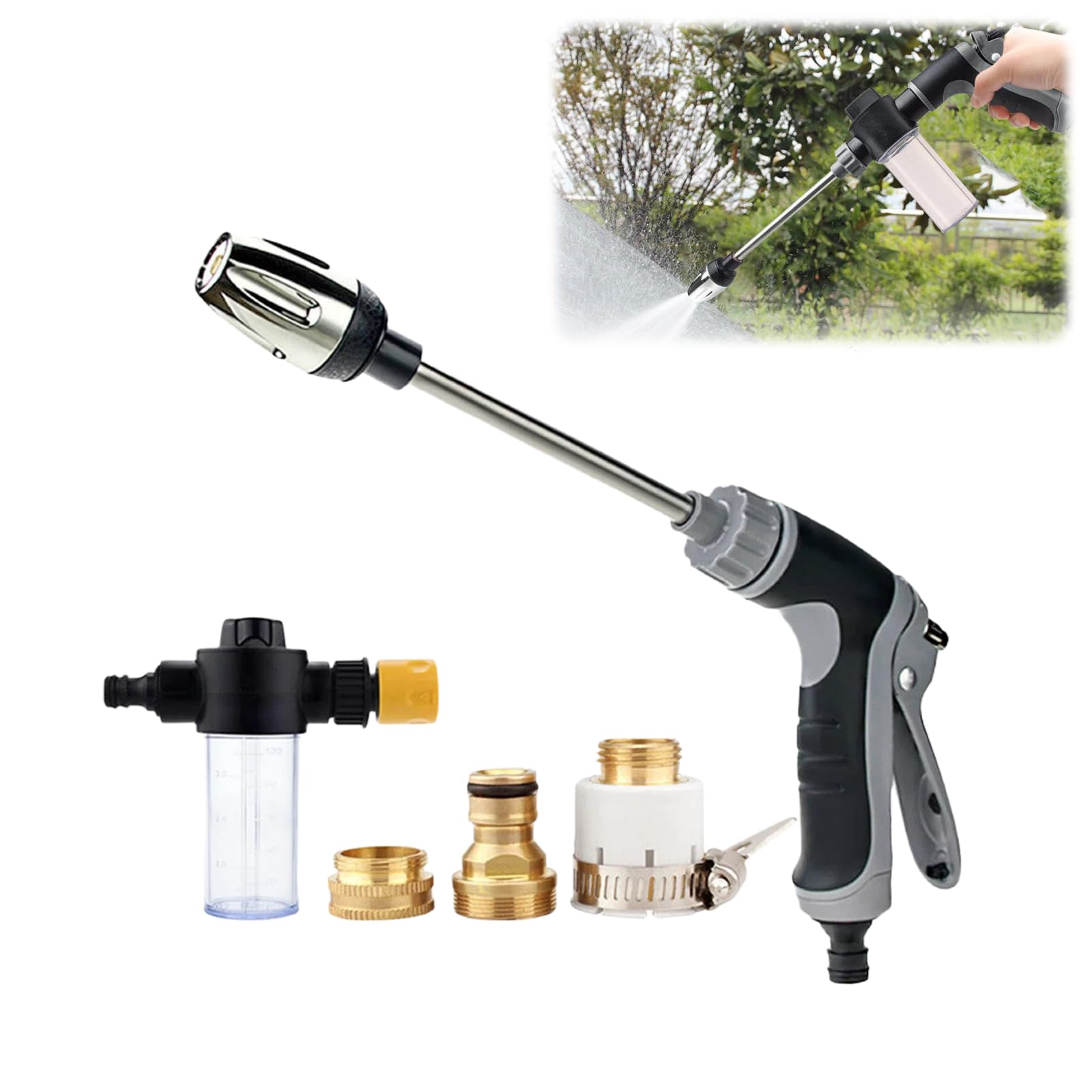 Pressure Washer,15x More Powerful Than Hoses Spray Nozzle, Durable Stainless Steel High Pressure Cleaner,Universal Compatibility 360° Rotating Three Spray Modes for Driveways Patios (1pc-37cm) - 2