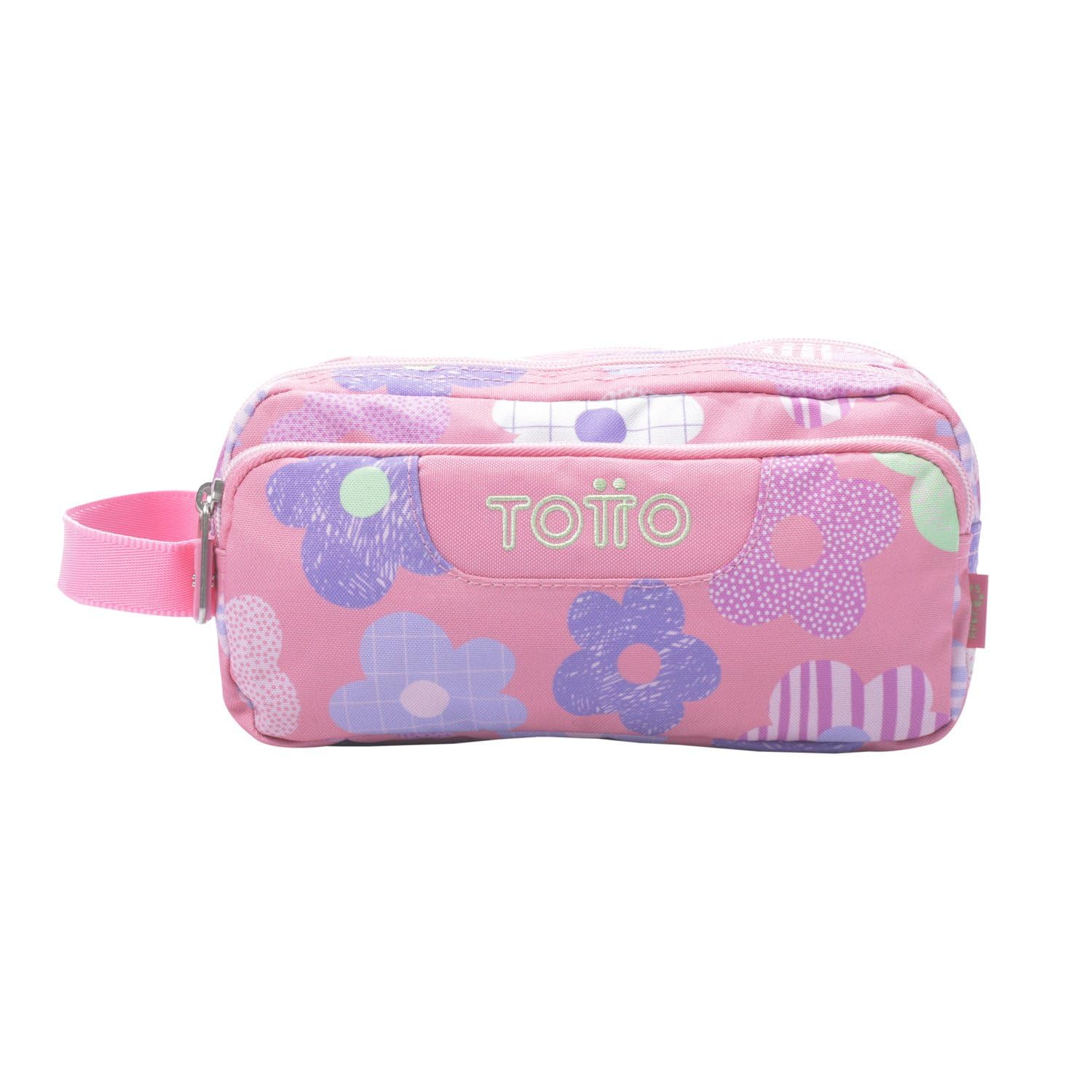 TOTTO - Estuche Escolar 3 Compartimentos, Modelo Agapec, Estuche Grande, Dimensiones 23 x 11.5 x 10.5 cm, Asa Lateral, Tiradores Ergonómicos con PVC, Tejido Resistente, Estampado Margaly