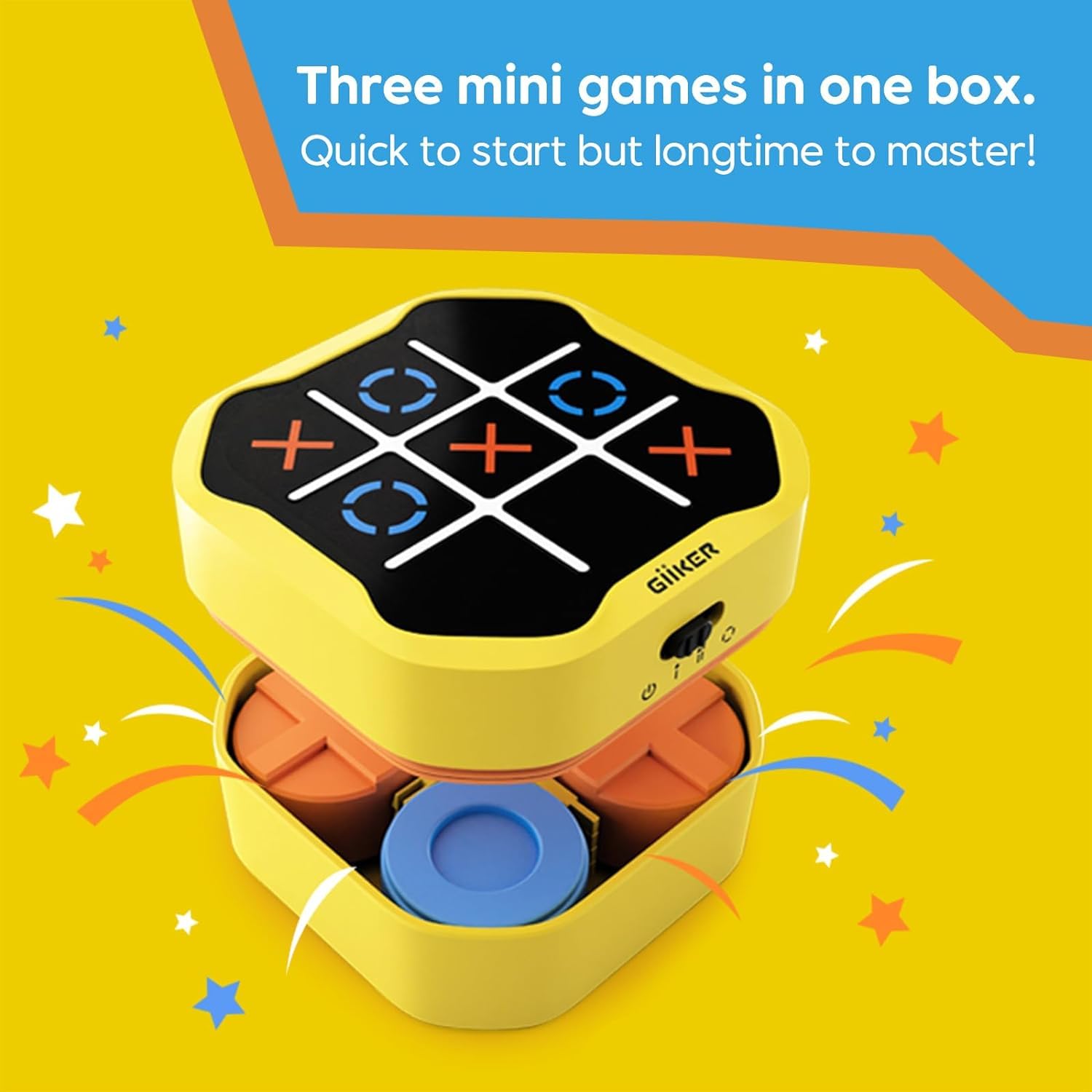 Giiker Tic TAC Toe Bolt Amarillo - Tres en Raya Electrónico 3 en 1 con Modo Batalla por Bluetooth - Juego de Mesa Portátil para Niños y Adultos - Juegos para Viajes - Regalos Niños 6 Años