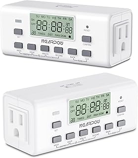 [2 Pack] NEARPOW Digital Timer For Lamp With Dual Outlets, Programmable Timer In Door, Outlet Timer For Lights,10 On/Off Programs, 24-Hour And 7-Day Programmable Electric Plug Timer,3 Prong, 15A/1800W