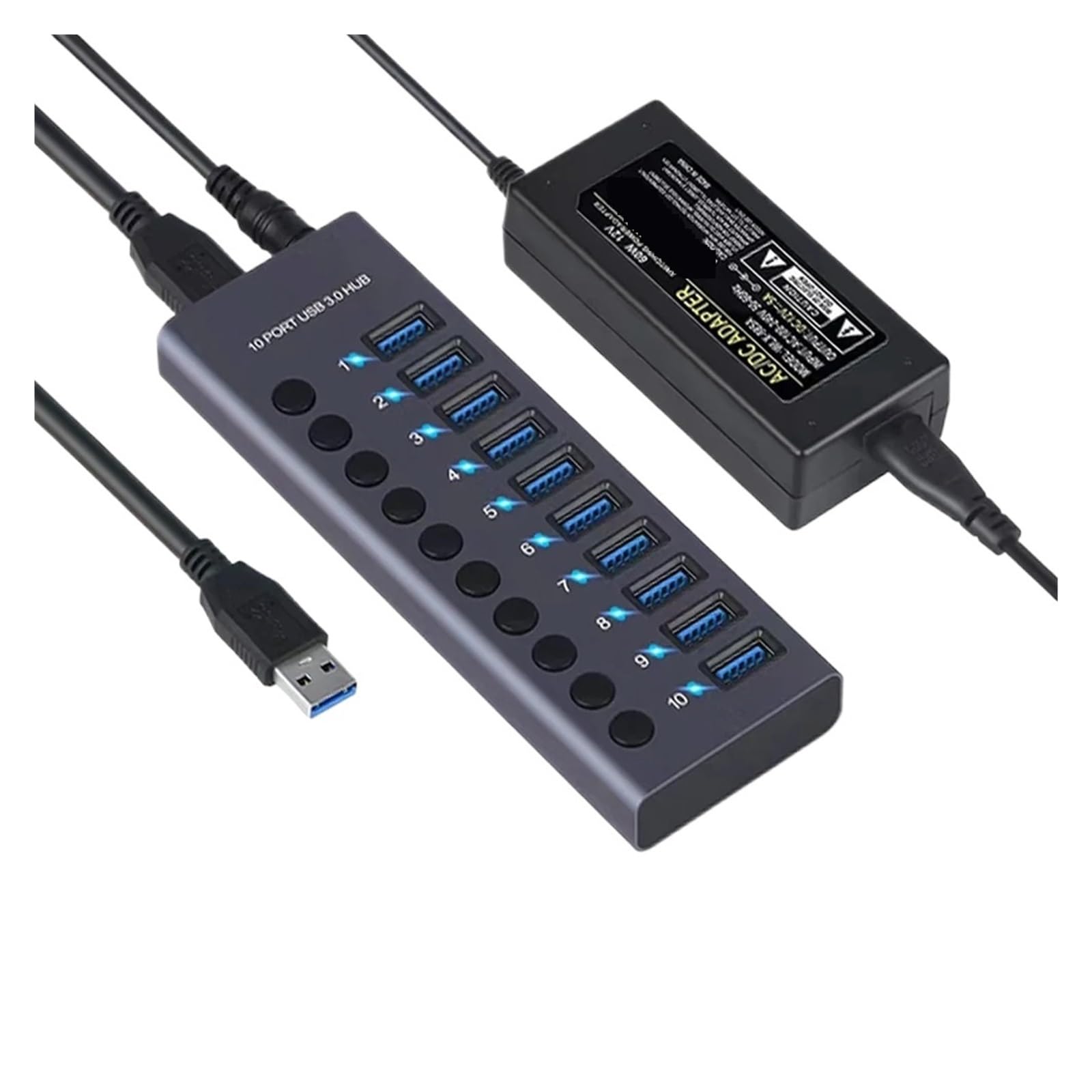 Przełącznik Gniazda Koncentratora USB 3.0 4/7/10 Koncentrator Portów Multi-tap Wieloportowa Stacja Dokująca Ładowarka Wielokrotny Zasilacz Typu C Szerokie Zastosowanie(10USB)