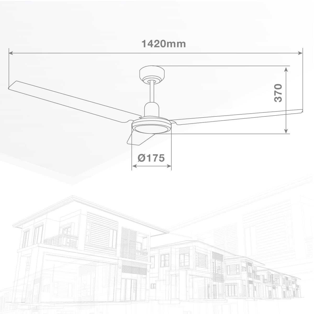gsc evolution | Ventilador de techo Industrial | Motor AC | Ø142 cm | Ideal para techos industriales | Controlador instalado en pared | 5 velocidades | 220-240V