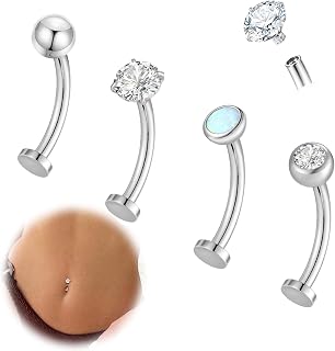 4 Pcs 14G Titanium Floating Belly Button Rings for Women Hypoallergenic Flat Back Belly Button Ring 8mm/10mm/12mm/14mm Internally Threaded CZ Navel Rings Piercing Jewelry