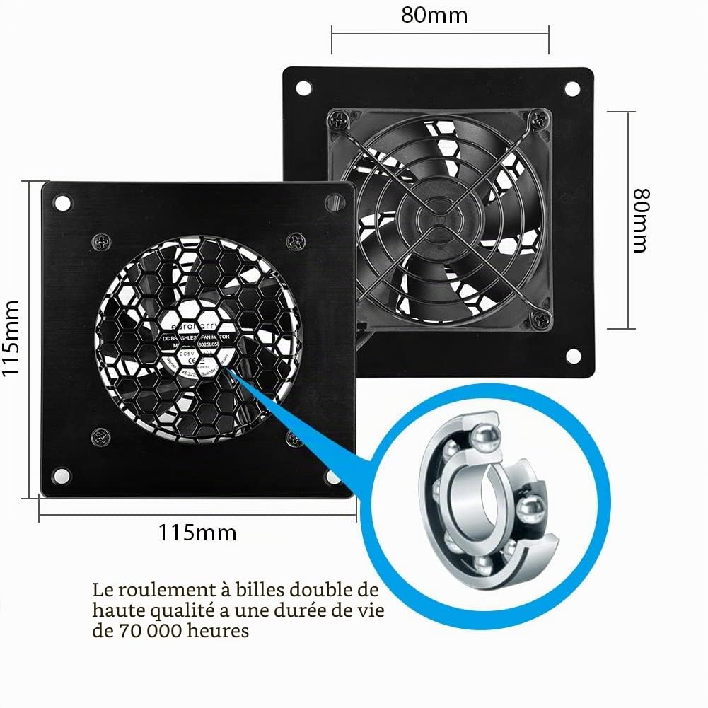 Système de ventilateur silencieux à affichage numérique de 80 mm contrôlé par la température, ventilateur 5 V avec cadre moderne en aluminium brossé noir pour armoires AV home cinéma (2)