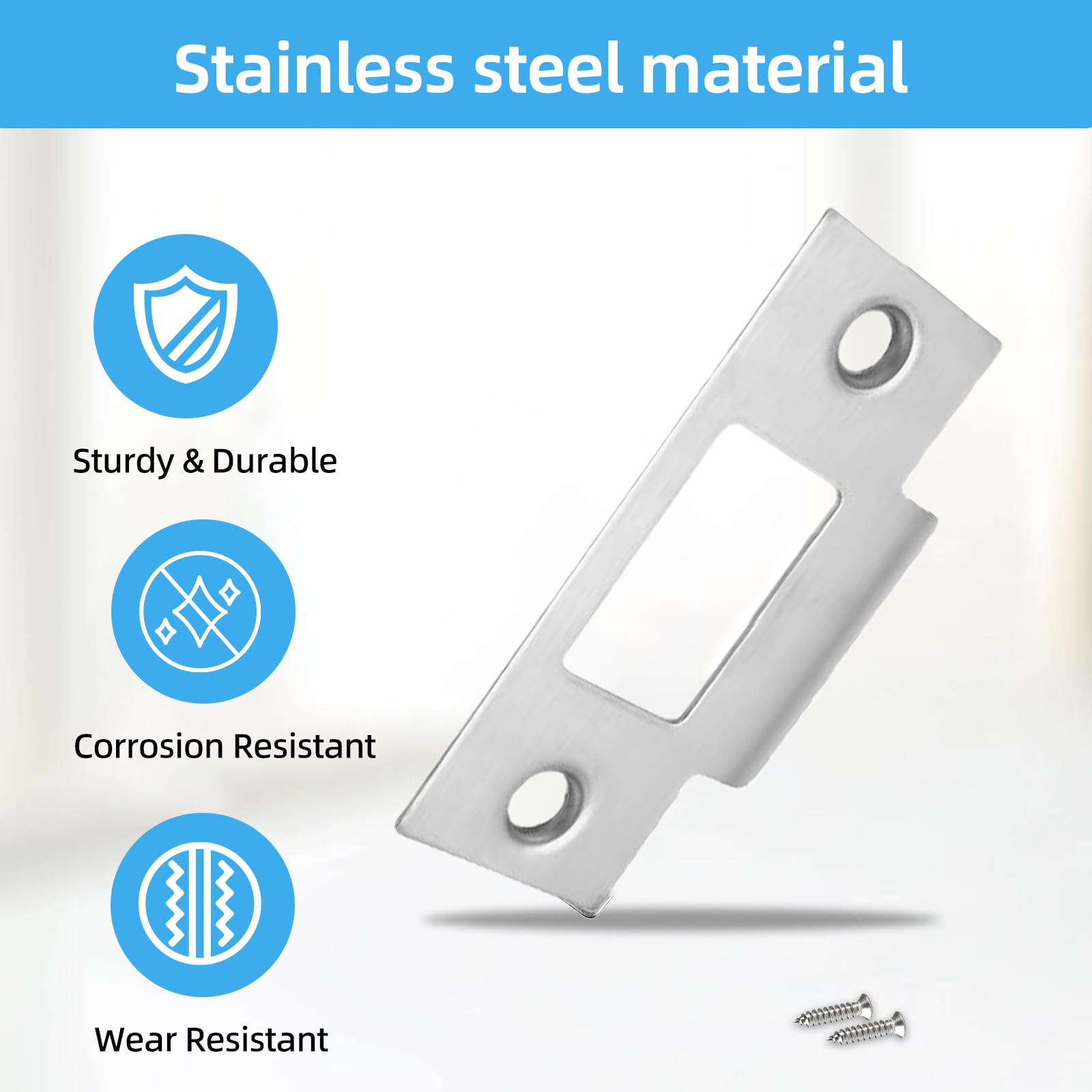 Modurio Door Strike Plate, 10 Pack Stainless Internal Door Latch Plates with Dust Boxes & Matching Screws - Image 3