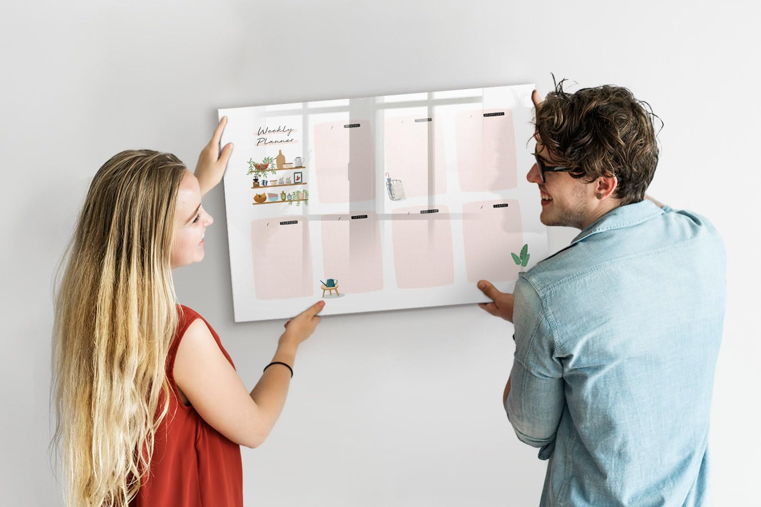 Lavagna Magnetica Elegante in Vetro | Include Magneti Ultra Forti, Pennarello e Gomma | Casa, Ufficio, Scuola e Studio - 90x60 - Agenda settimanale