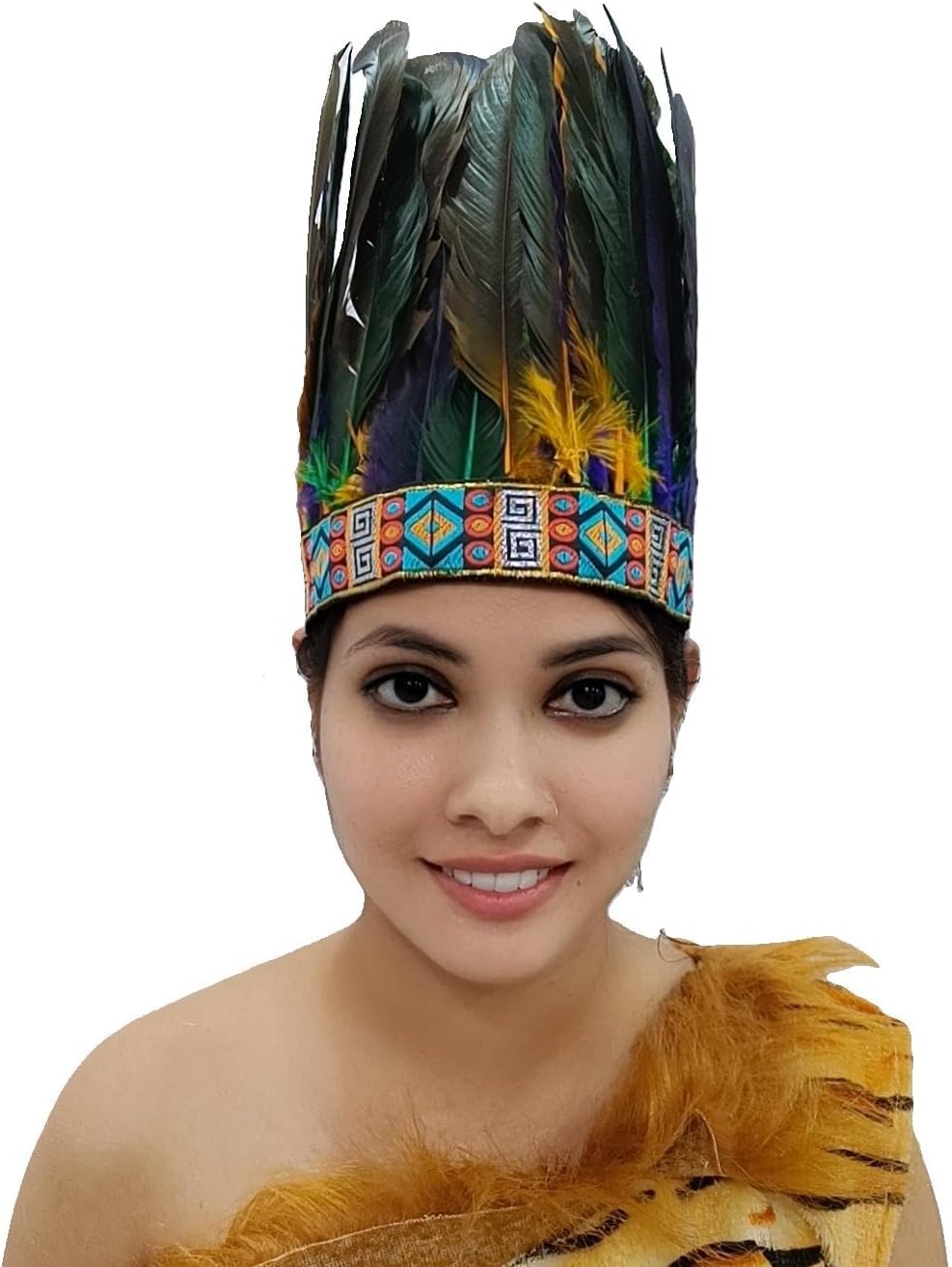 BookMyCostume Carnival Multicolor Feather Headdress Crown Fancy Dress Costume for Kids & Adults
