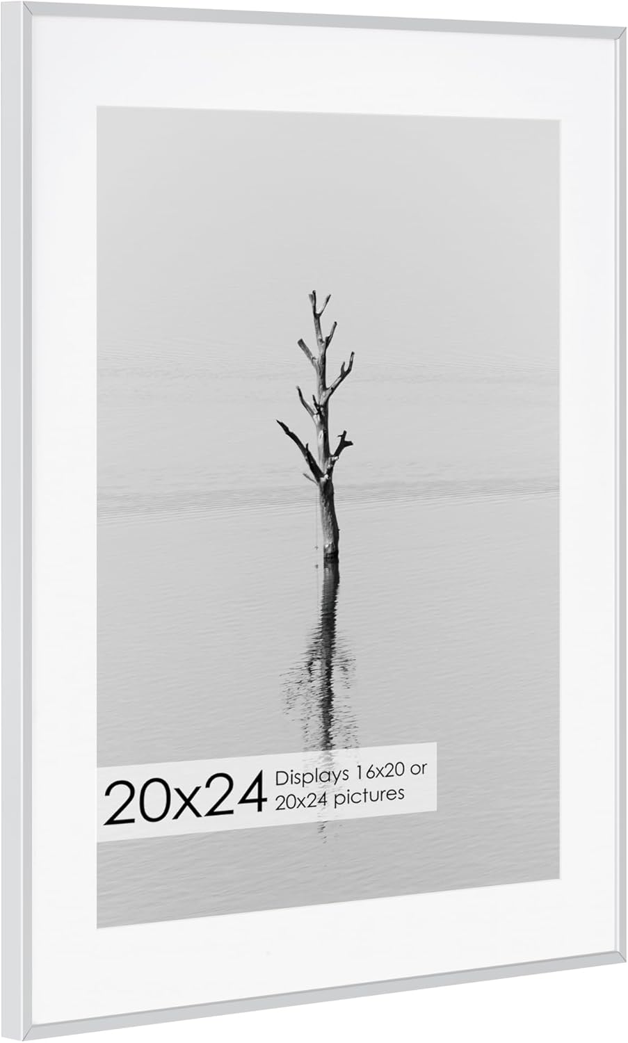 20x24 Metal Picture Frame with 16x20 Mat, Brushed Aluminum Finish, Tempered Glass Front, and Attached Hanging Hardware - Versatile Wall Display Frames for Vertical or Horizontal Orientation(Silver, Silver 20x24 - 1P