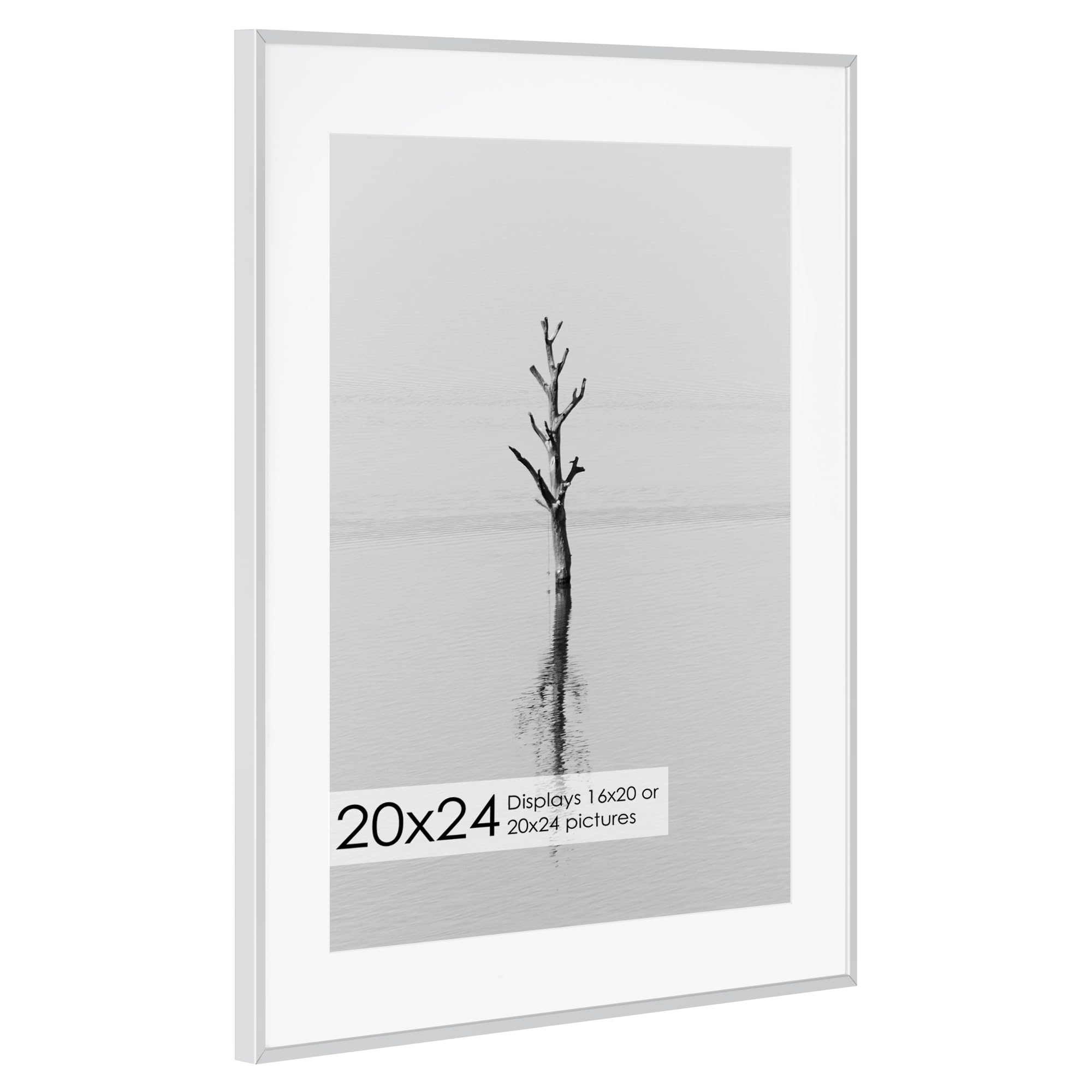 20x24 Metal Picture Frame with 16x20 Mat, Brushed Aluminum Finish, Tempered Glass Front, and Attached Hanging Hardware - Versatile Wall Display Frames for Vertical or Horizontal Orientation(Silver,