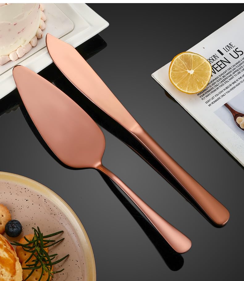 ONUIFIKE Silverware Set, 1/4/6/8/10/12 Pieces Stainless Steel Cake Knife Fruit Dessert Knife Bread Knife Wedding Cake, Home Cutlery Flatware Set(Rose Gold,10 Pieces)
