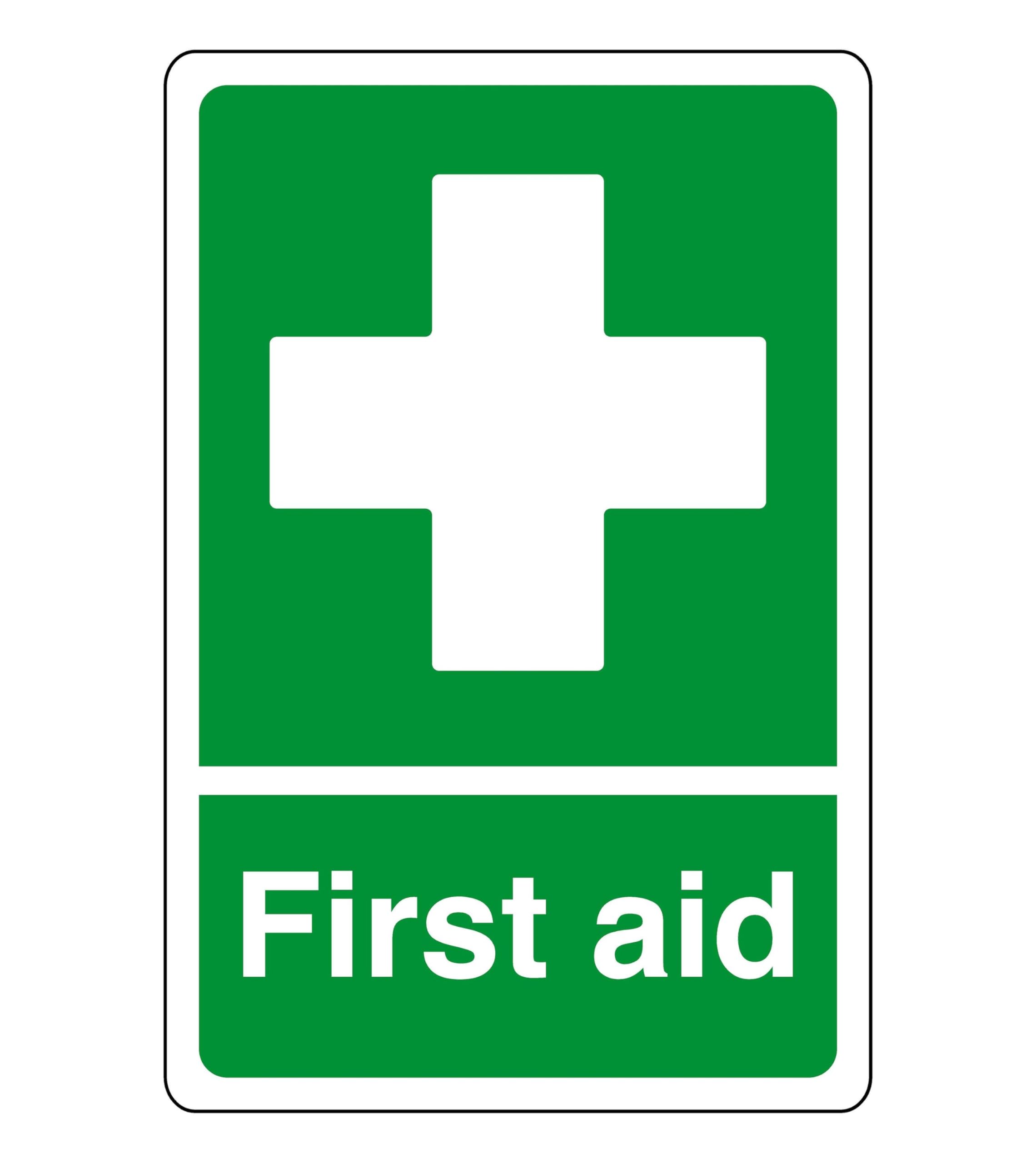 First aid - safety sign - AED sign, first aid stickers, first aid kit - 1.2mm Rigid plastic for indoor/outdoor usage (300mm x 200mm) Viewing Distance within 7m.