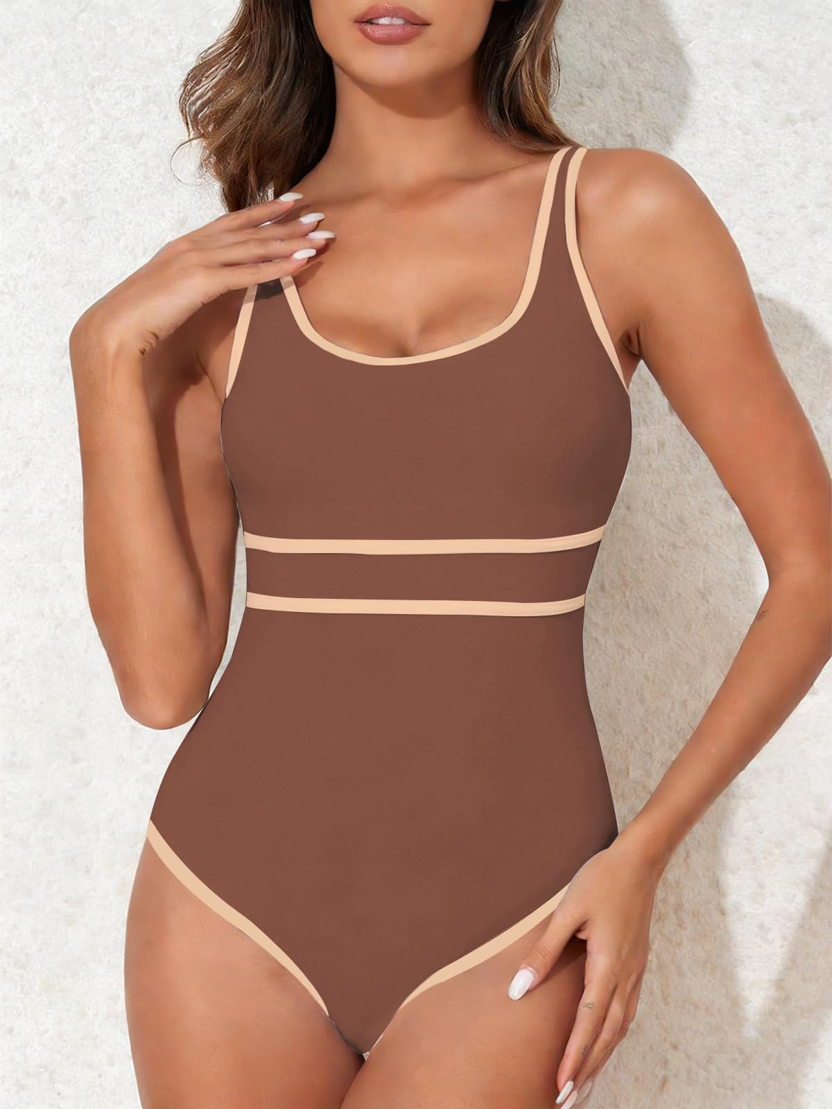 Rayson Bañadores Mujer Reductor Barriga Trajes de Baño Una Pieza Cuello en U Push up Ropa de Baño Deportivo de Chaleco