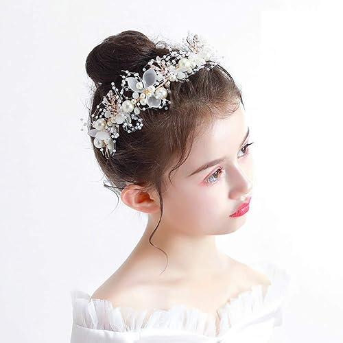 PRDGIRL Diadema de boda para niñas de flores, cuentas de cristal de perlas de diamantes de imitación, accesorios para el cabello de vid dorada para disponible en Yaxa Peru
