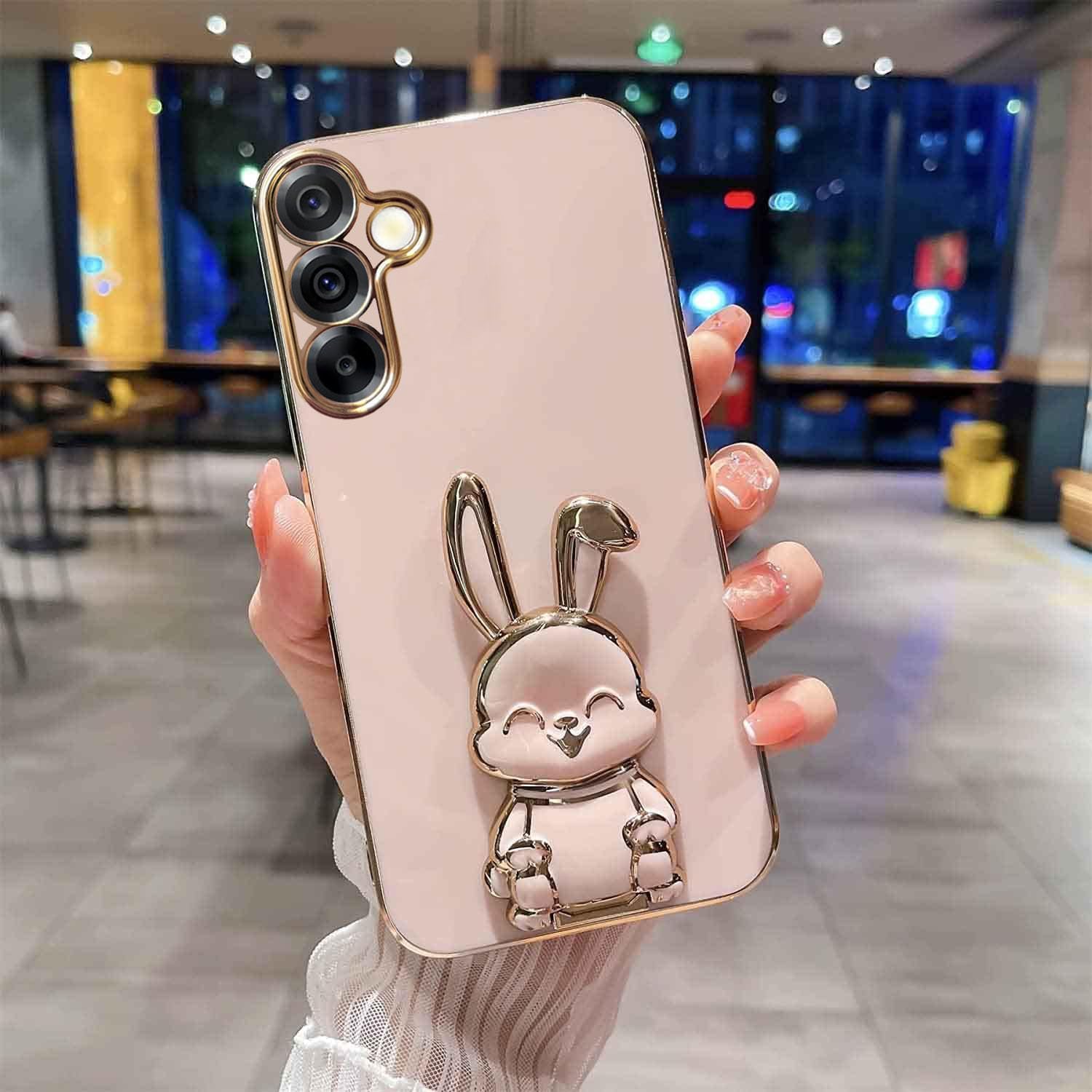 KC Back Cover for Samsung Galaxy A17 5G - Hidden Rabbit Folding Bracket Kickstand Electroplated Soft Silicone Camera Protection Case - Pink-image-20