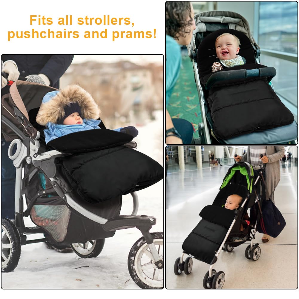 Vicloon Coprigambe Passeggino, Sacco Termico Passeggino Universale, Fodera in Pile Polare, Sacco Passeggino Invernale con Cerniera, Impermeabile, Antivento, Lavabile in Lavatrice(Nero)