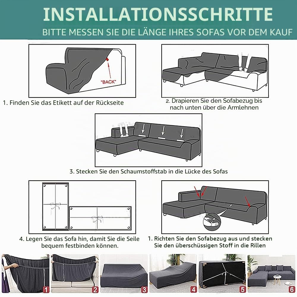 Sofabezug l Form, Jacquard Stretch Sofabezug, verdickter weicher und bequemer Stoff, Sofaschoner rutschfest für Wohnzimmer, staubdicht, Maschinen waschbar (Light Coffee,3-Seater 190-230cm)