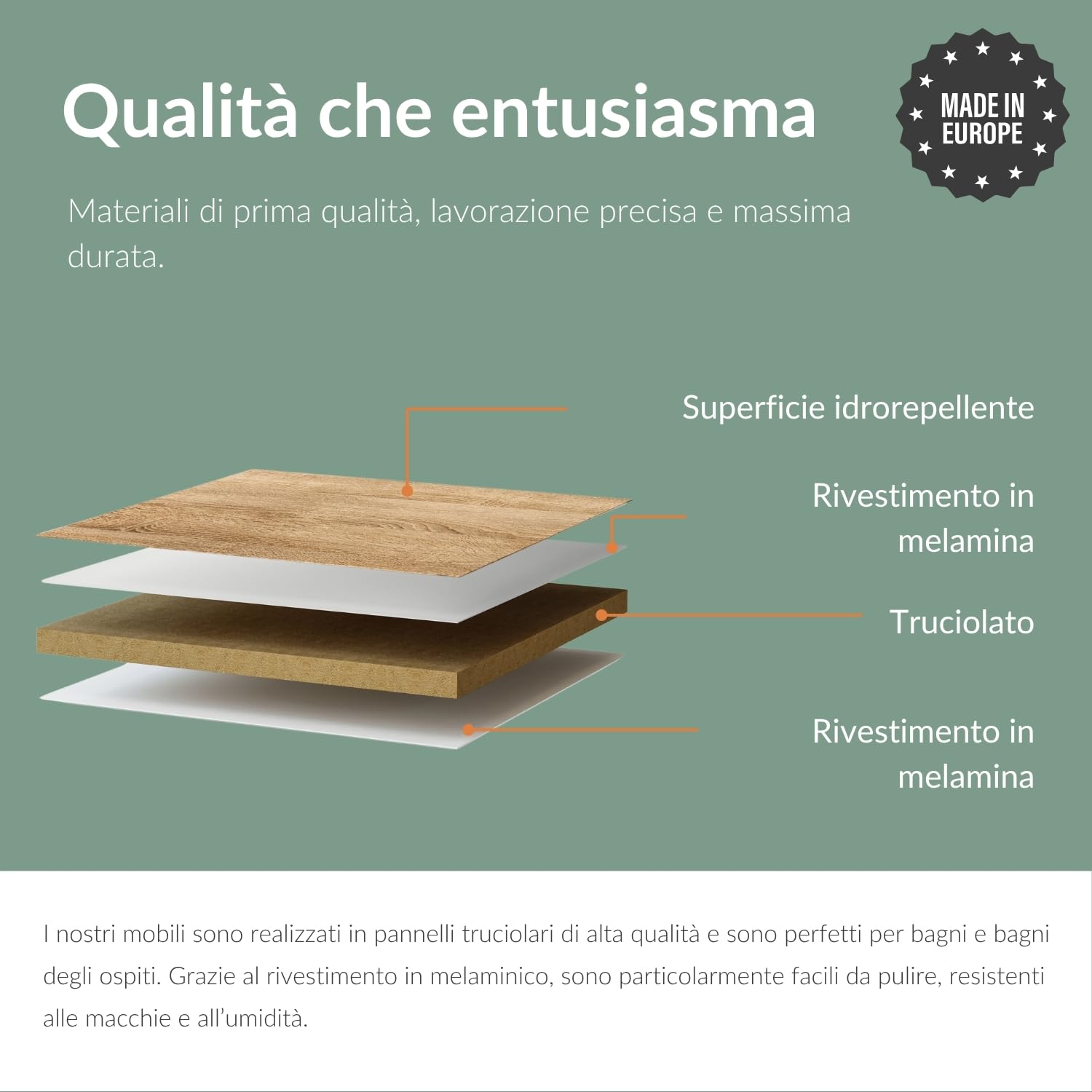Planetmöbel lavabo con mobiletto 50 cm, mobile lavabo sospeso, chiusura ammortizzata, set di mobili da bagno, rovere oro