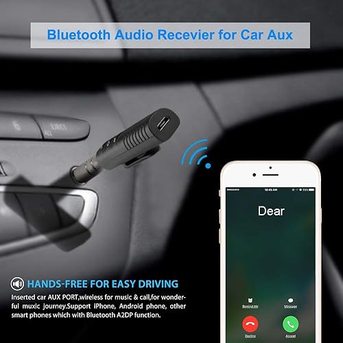 Miniatura 4 de Adaptador de audio Bluetooth, receptor estéreo portátil con cancelación de ruido Bluetooth 5.0, mini adaptador auxiliar inalámbrico de 0.138 in para