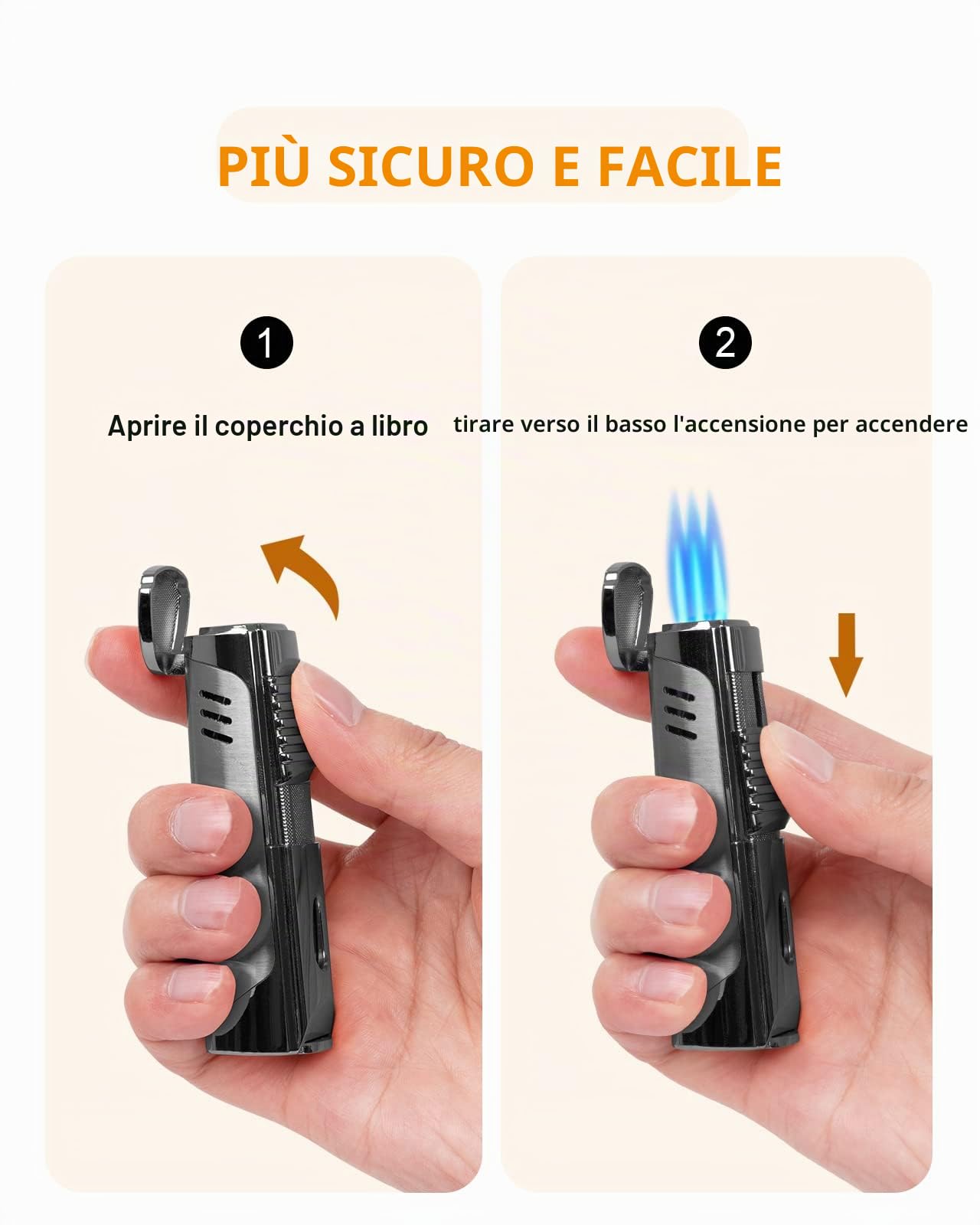 RONXS 2 in 1 Accendino Antivento, Accendino per Sigaro 3 Jet Flame Prevenire il Vento con il Punch al Sigaro, Accendino a Gas Butano Ricaricabile (Venduto Senza Gas)