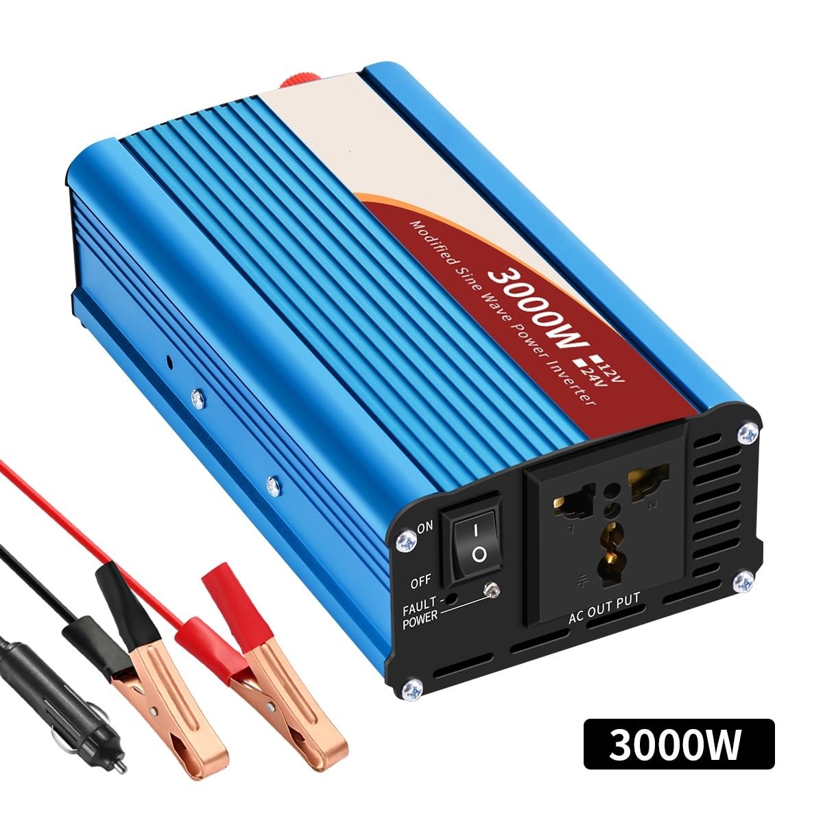 Inwertery, 2000W 3000W 4000W Modyfikowany falownik sinusoidalny 12V/24V DC do AC 50HZ Konwerter samochodowy do domu(3000W,12V)