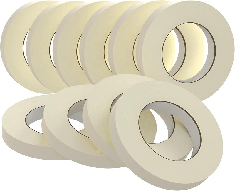 Masking Tape 0.75 Inch x 55 Yards x 10 Rolls, Bulk White Painting Tape | Clean Removal; Easy Hand Tear; Writable Surface; Painting & Crafts; Labels & Organizing; Light Packaging