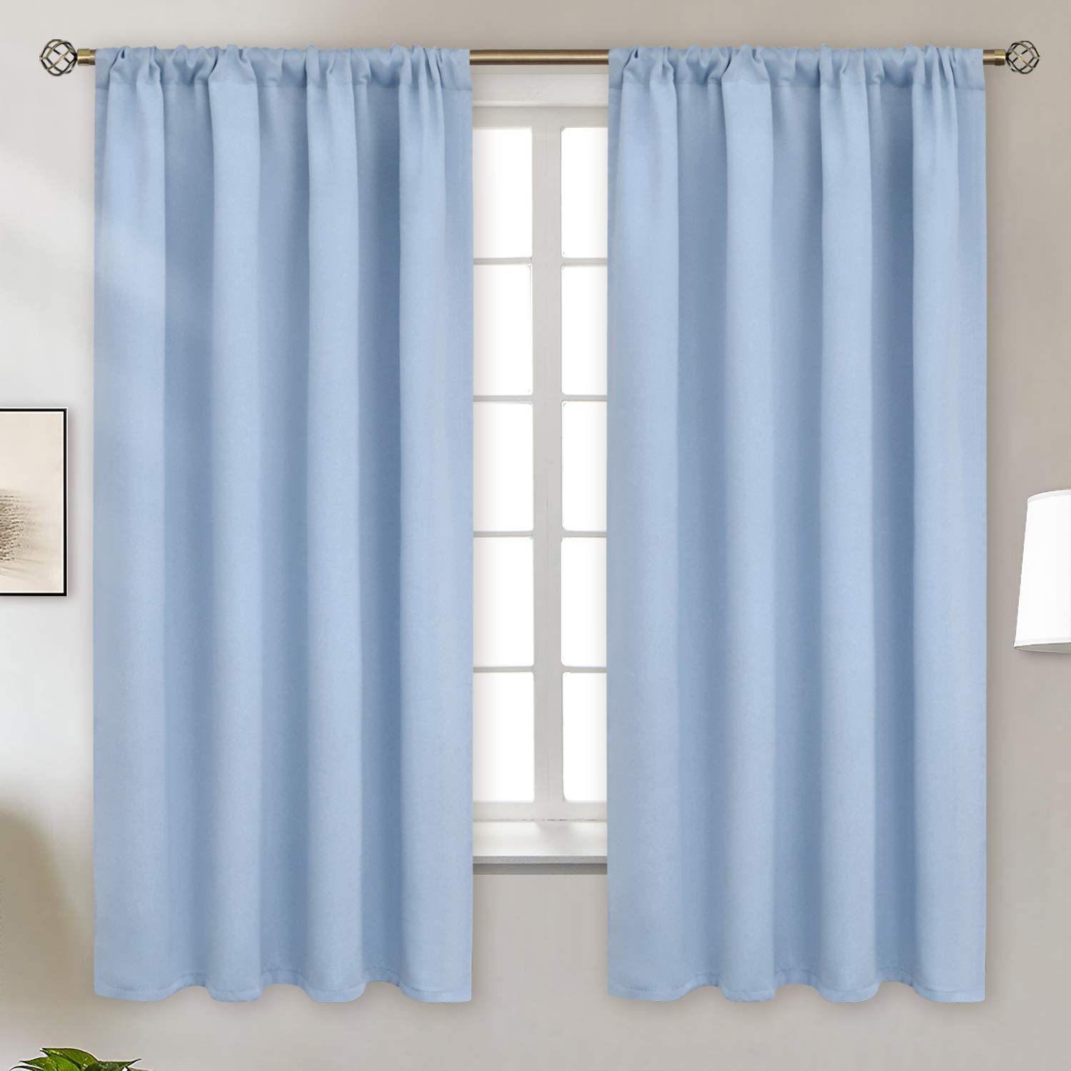 BGment Baby Blue Blackout Curtains 63 Inch Length for Kids Bedroom - Rod Pocket Thermal Insulated Drapes for Nursery Room Darkening Privacy, 52 x 63