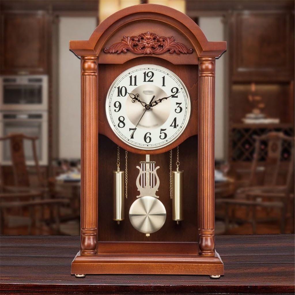 Solid Wooden Clock Home Retro Clock Desktop Silent Time Study Chinese