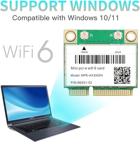 Miniatura 6 de Tarjeta WiFi 6 MPE-AX3000H de doble banda 2.4 GHz y 5 GHz BT 5.2 160 MHz canal medio mini PCIe hasta 574 Mbps (2.4 GHz) + 2.4 Gbps (5 GHz)