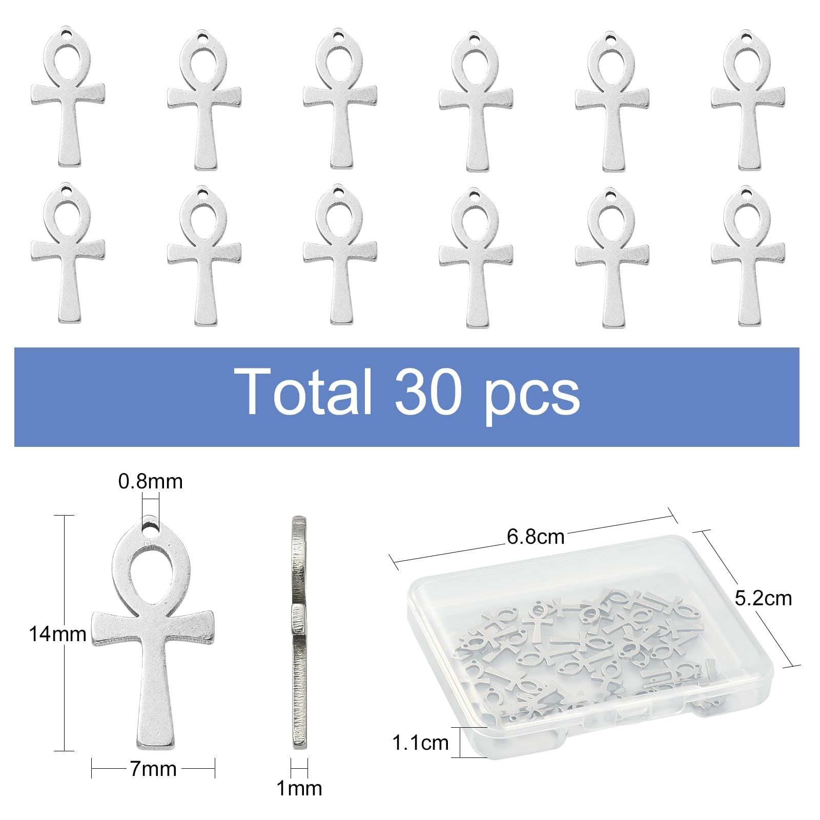 UR URLIFEHALL 30 Pcs 201 Stainless Steel Ankh Cross Charms Religious Egyptian Cross Charms for DIY Craft Jewellery Making Hair Decor - Image 2