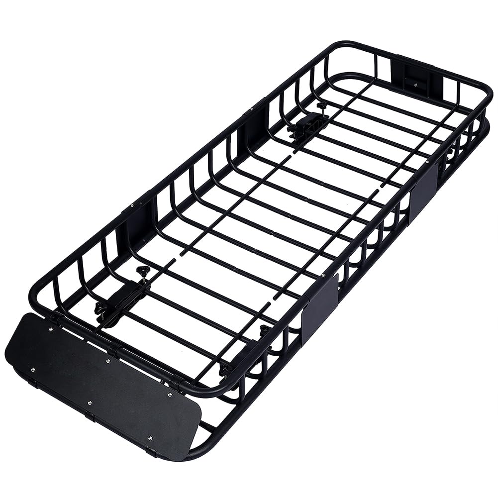 ExploreHorizon Car Roof Rack Cargo Carrier Basket, Heavy Duty Steel Weather Resistant Top Mount, Luggage Camping Gear Storage Cargo Rack for Truck SUV Transport 64