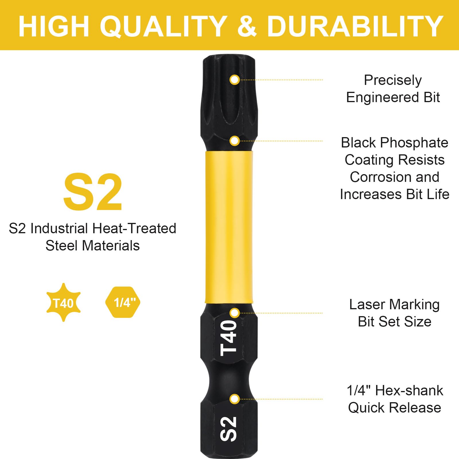 DAKCOS T40 Torx Bit, Impact Driver Bits, 1/4" Screwdriver Bit Sets, 10PCS Premium S2 Alloy Steel Bits, 50mm Long - Image 3