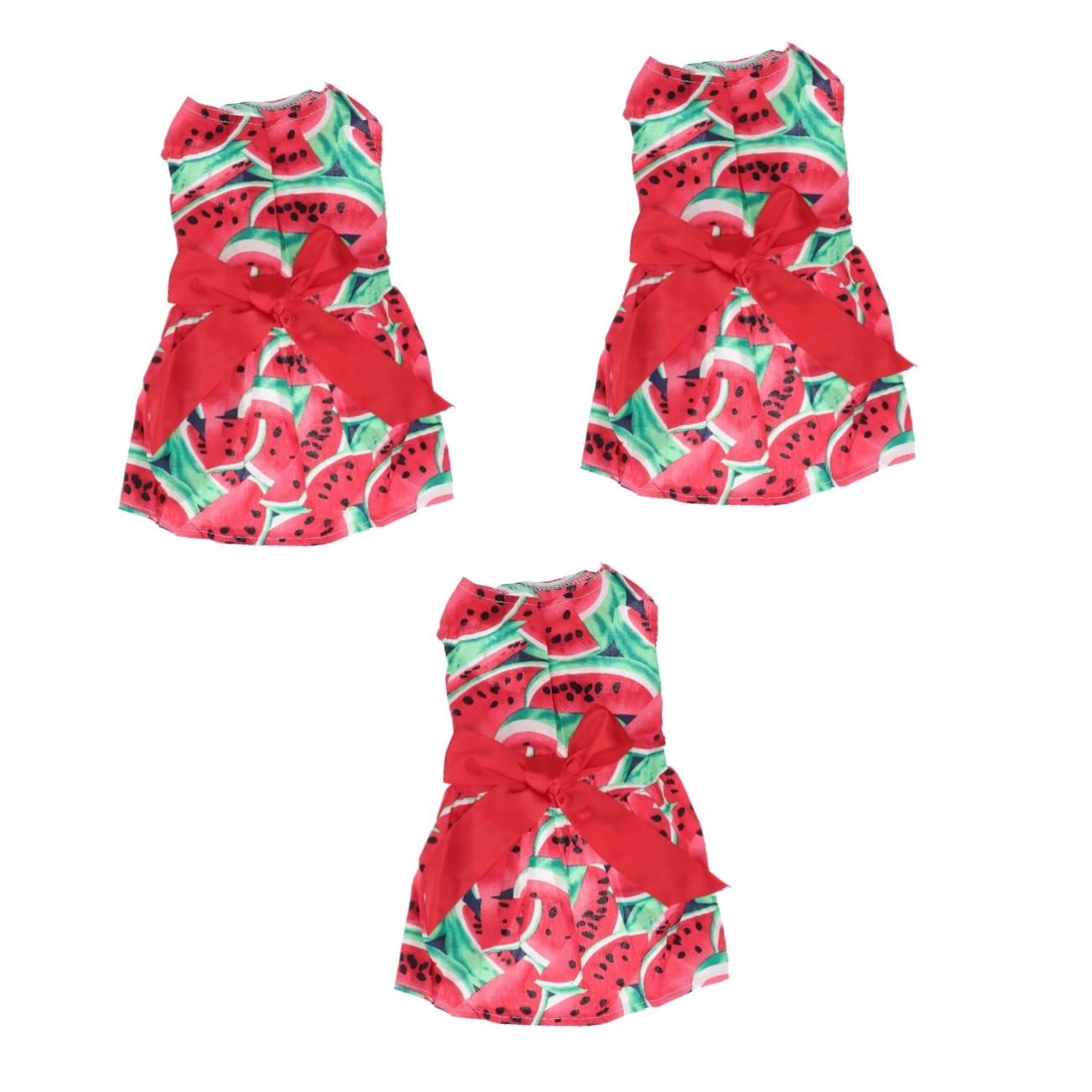 Robe pour chien motif pastèque lot de 3 pièces avec jupe rouge à nœud sans manches