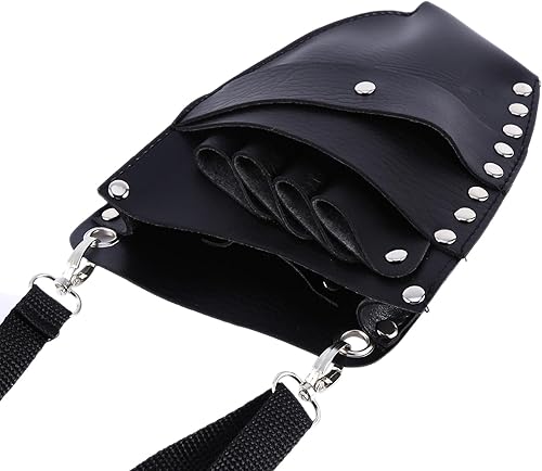 Funda de piel sintética para tijera de pelo, bolsa de peluquería de piel sintética con clip de remache