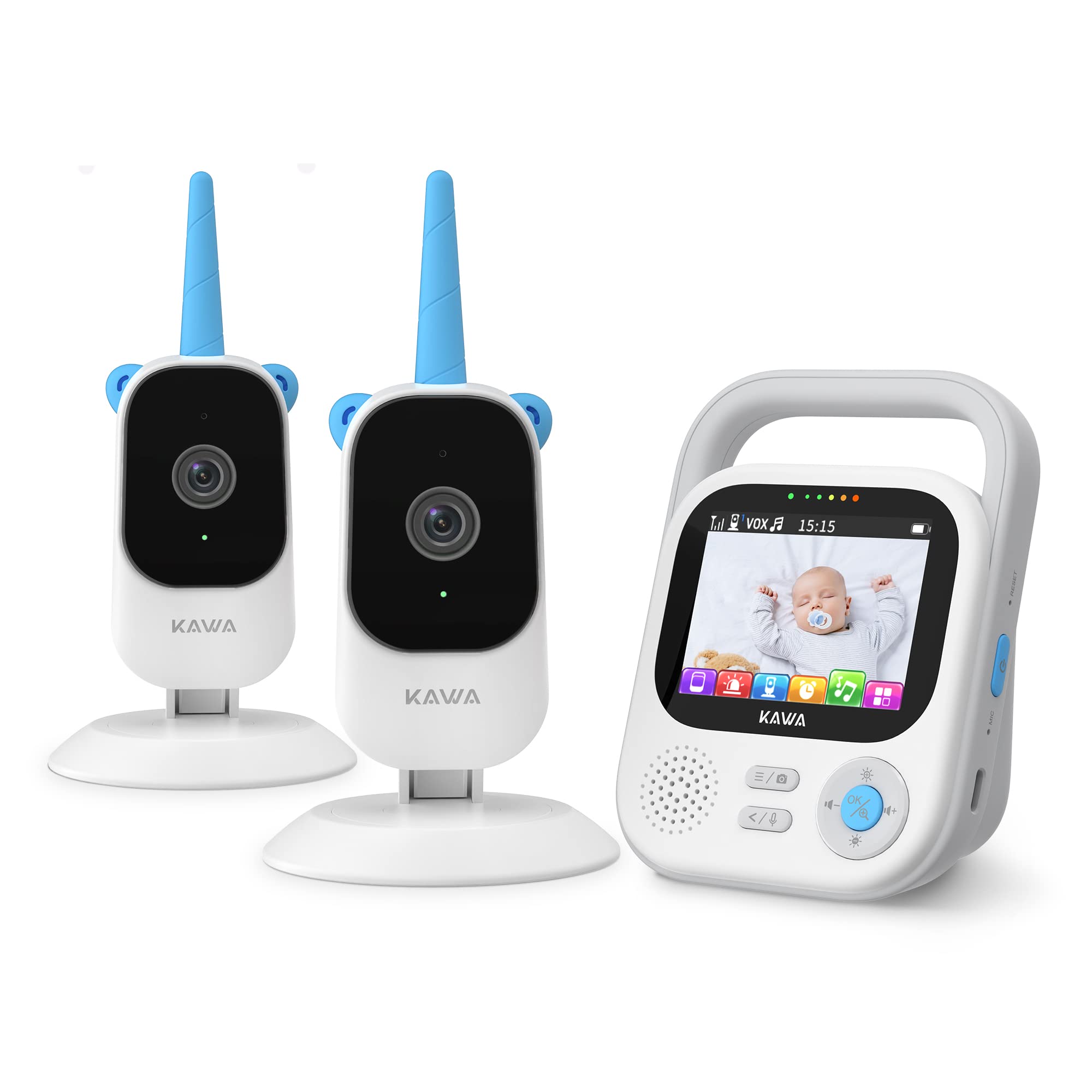 KAWA Monitor de bebé con 2 cámaras, cámara HD 2K de 2,8 Pulgadas, sin WiFi, visión Nocturna, grabación y reproducción, 2 vías, Zoom 4X, Lullabies, Monitor de bebé de 1000 pies, S5