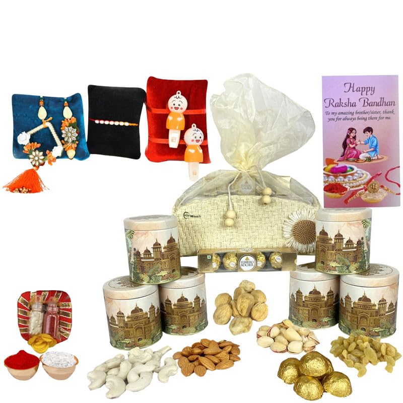 Image of NUTRI MIRACLE Rakhi Celebration Hamper with Dry Fruits and Gourmet Chocolates | Birthday Return Gift Box with Nut Mix and Chocolates