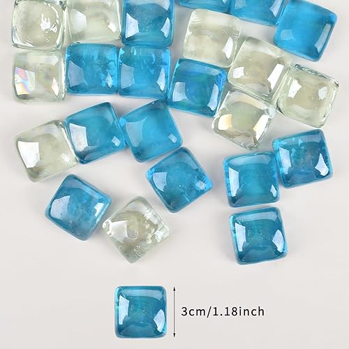 Miniatura 6 de LUEYAO Cuentas de vidrio de mármoles planas, cuadradas, color azul claro y transparente, para rellenos de jarrones, piedra de colores mixtos para
