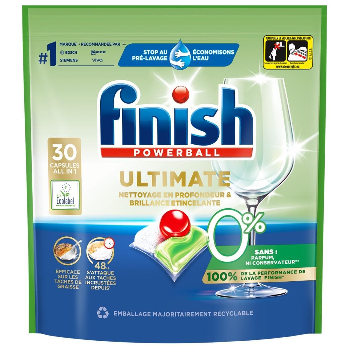 Finish Ultimate - Cápsulas para lavavajillas (0%, 5 paquetes de 30 cápsulas)