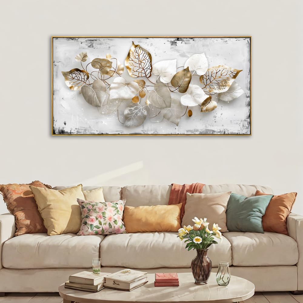 Wall Art Leaf Modern Botanical Artwork Canvas Painting for Living Room Bedroom Dining Room Home Office Decor 20"x40" with Framed
