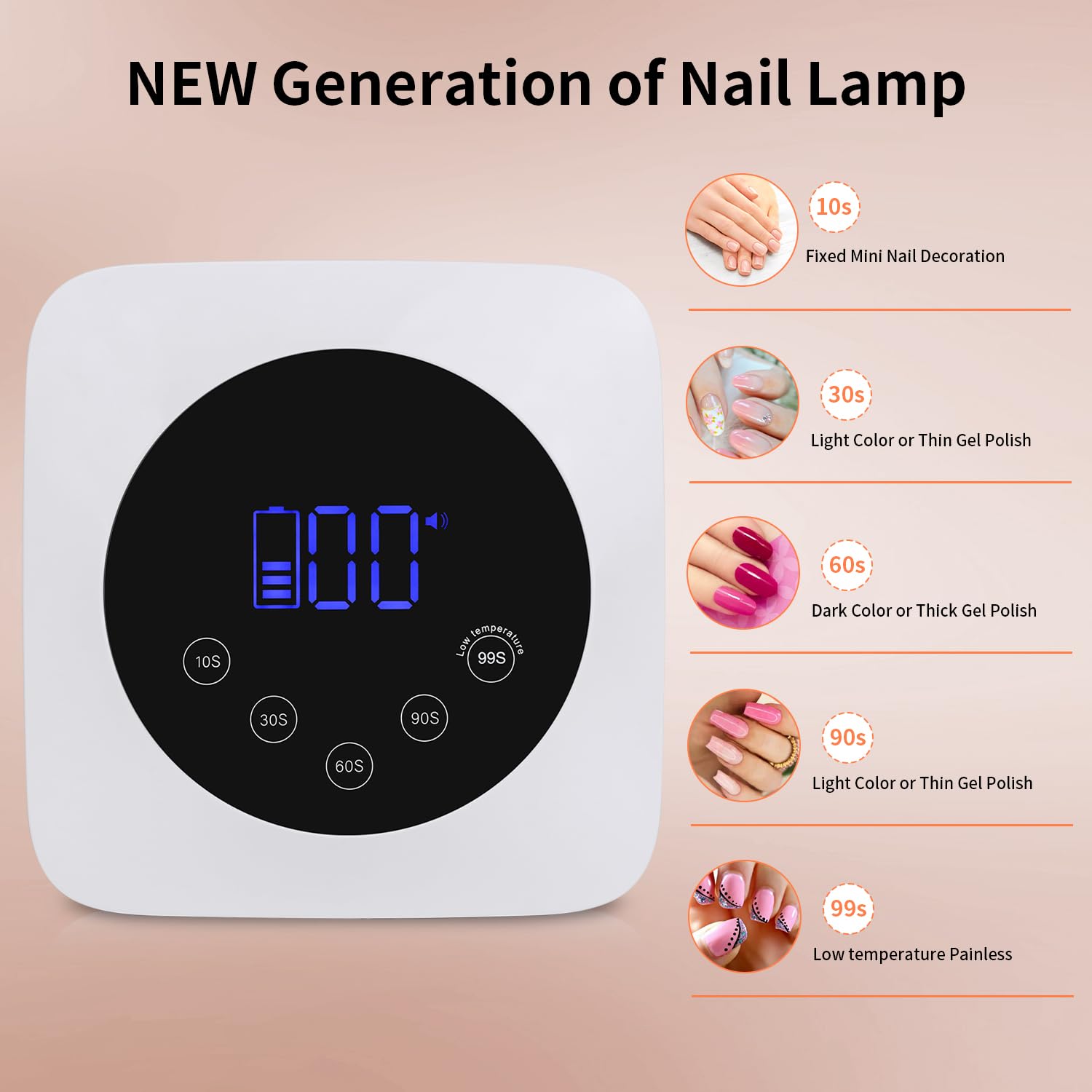 Lámpara LED UV inalámbrica, secador de uñas recargable de 72 W para todas las uñas de gel con 5 temporizadores y base de espejo, control táctil y sensor automático, ideal para entrenamiento