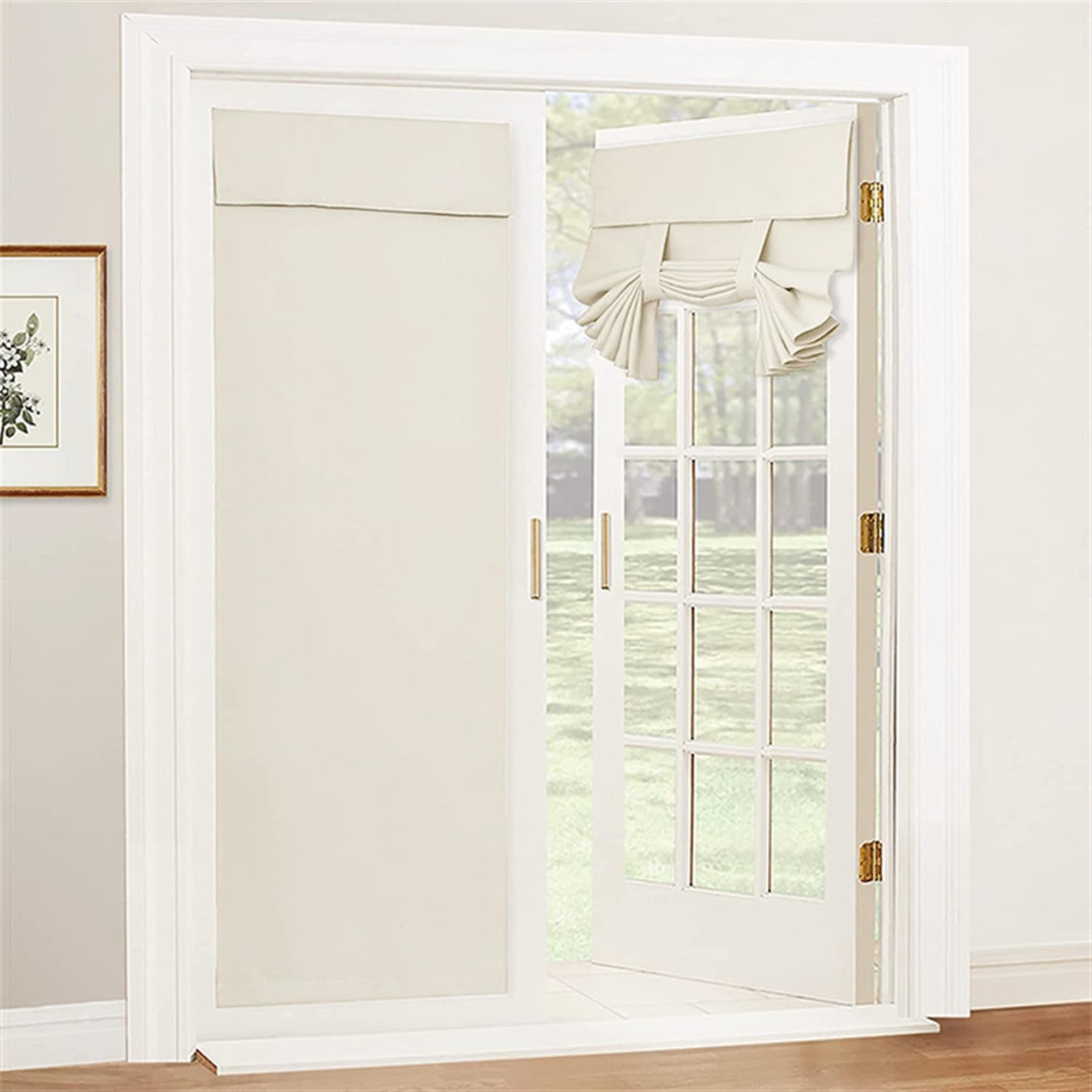 Momooda French Door Durtain, Door Way Privacy Curtain, Self-Adhesive Blackout Thermal Front Door Window Curtain with Tieback, 1 Panel, Beige, 86x203cm
