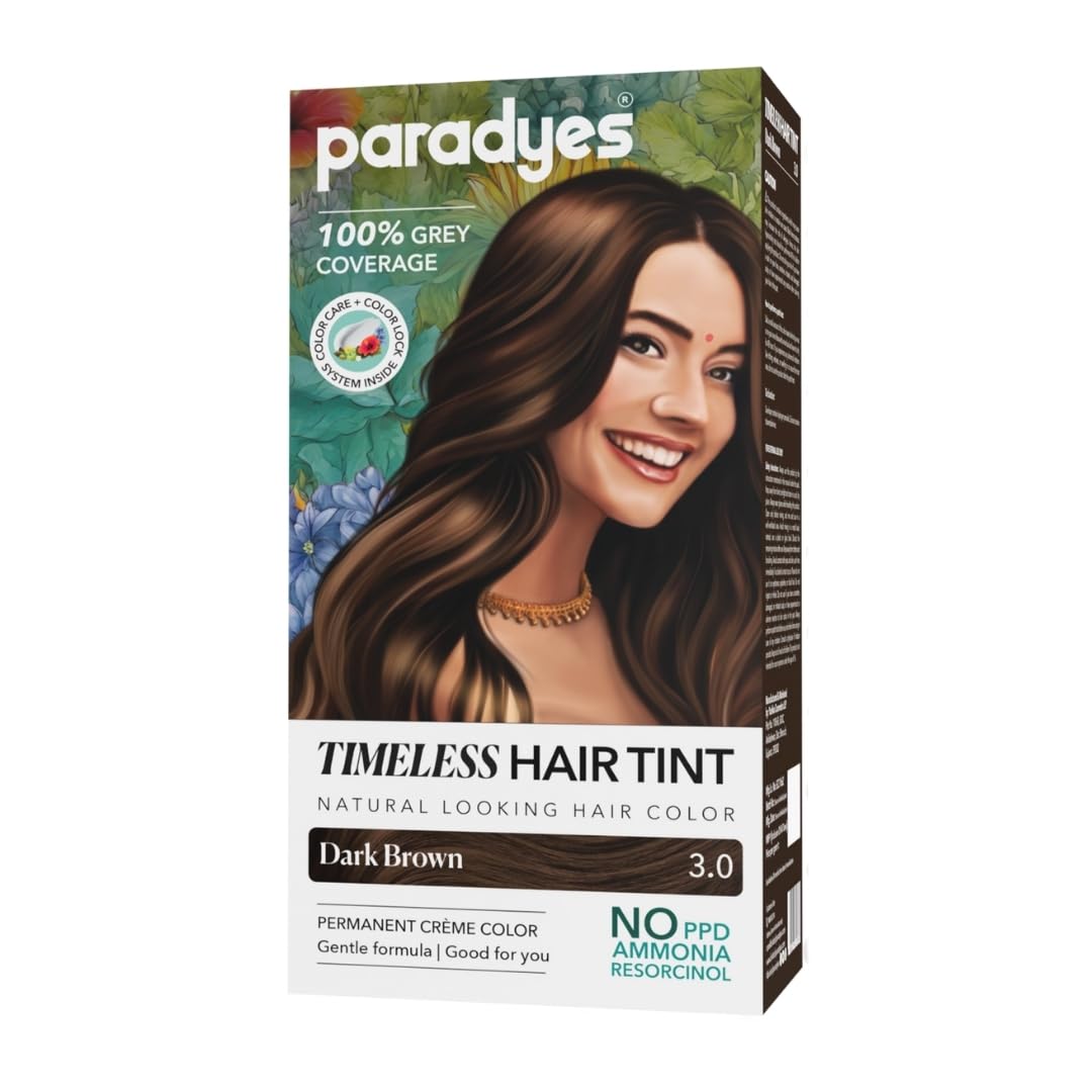 Dark Brown Hair Color | Timeless Hair Tint for Grey Coverage | No PPD, Ammonia or Resorcinol | Long-Lasting Crème Formula | 3.0 Dark Brown | 120g