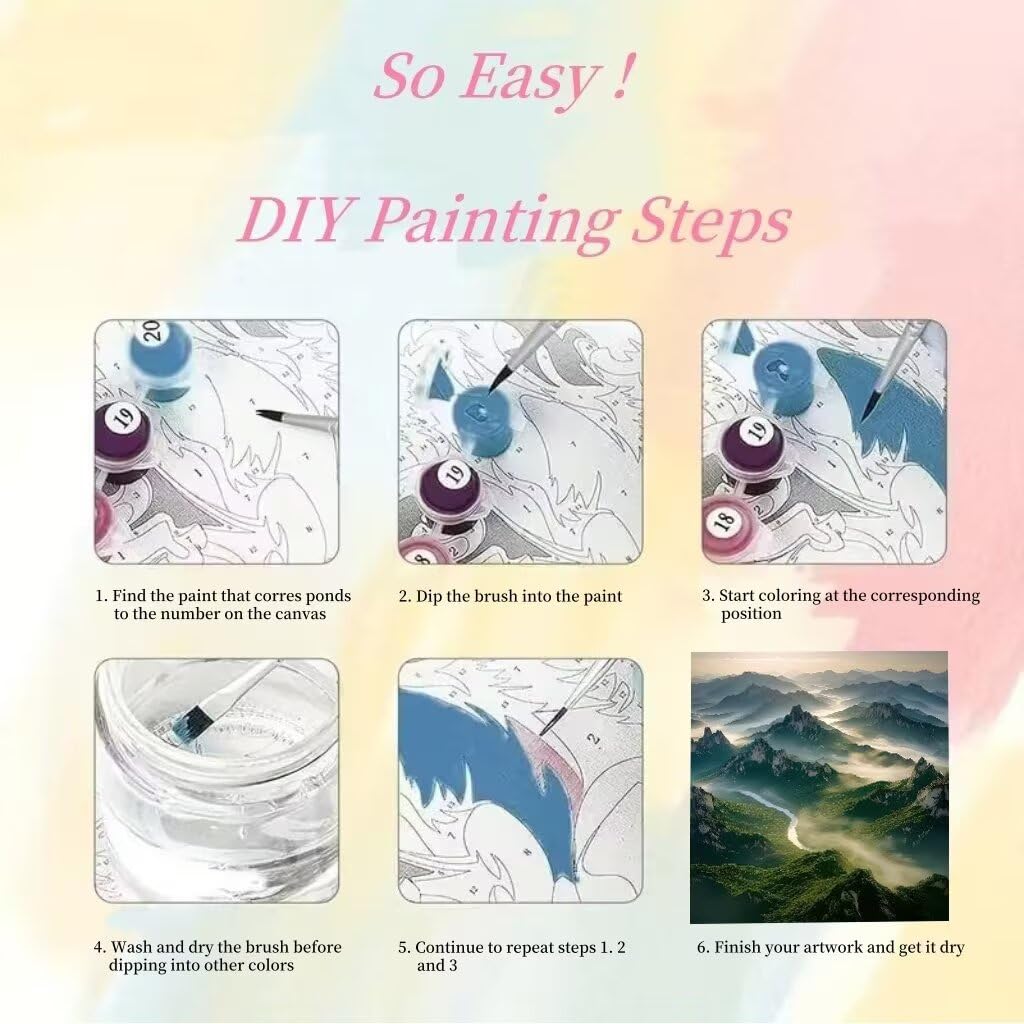 Berg Malen Nach Zahlen Erwachsene Groß XXL 90x120cm, Malen Nach Zahlen Kinder ab 8 Landschaft, DIY Paint by Numbers Geschenk Kreativ Set für Erwachsene, Mit 3 Pinsel, Acrylfarbe für Wanddeko YH1-374