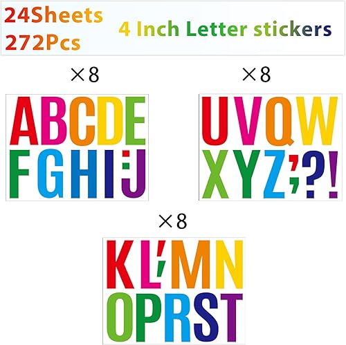 Miniatura 2 de 272 piezas de 24 hojas de calcomanías de letras grandes, letras de tablero de anuncios de 4 pulgadas, letras adhesivas de vinilo para tablones de