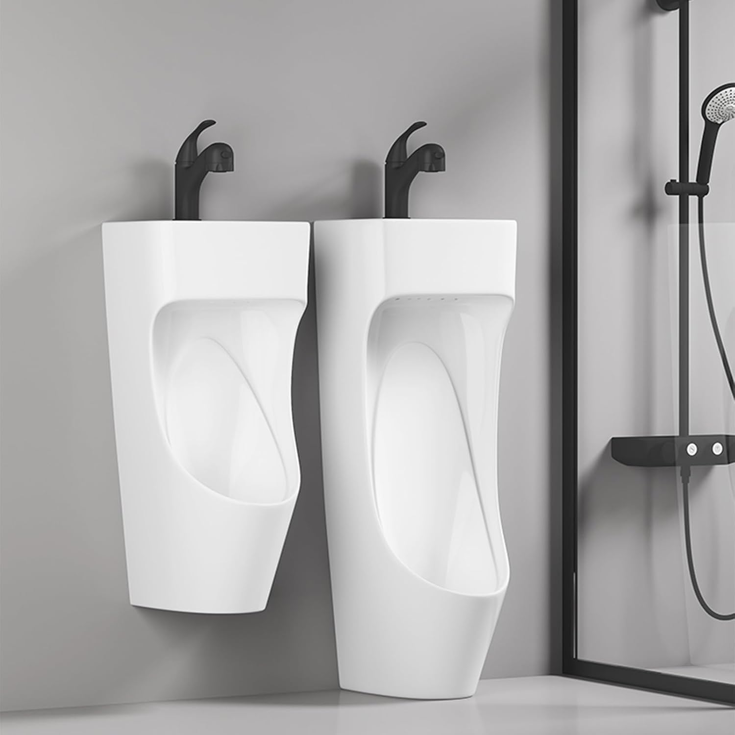 Pisuary montowane na ścianie dla mężczyzn odporne na zalanie z chowanym kranem komercyjne męskie pisuary z wbudowanym zlewem ceramiczny pisuar funkcja prania ręcznego 2 w 1 oszczędność miejsca czarny