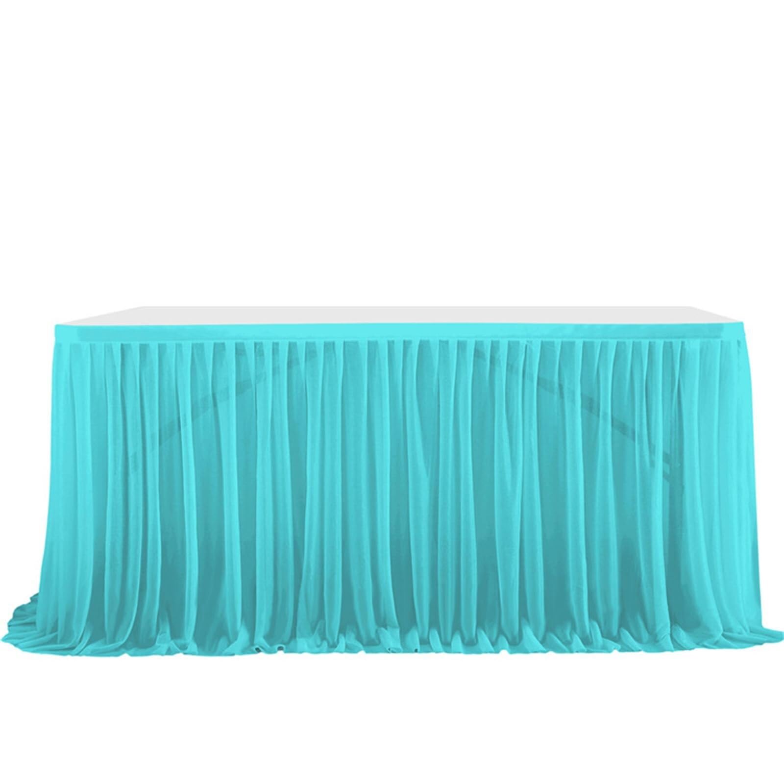 WWQQKJ Tulle Table Skirt, Romantic Fluffy Tulle Desk Gauze for Cakes, Birthdays, Baptisms, Wedding Tables, Christmas Decoration(Blu Cielo,8FT/243x77cm)