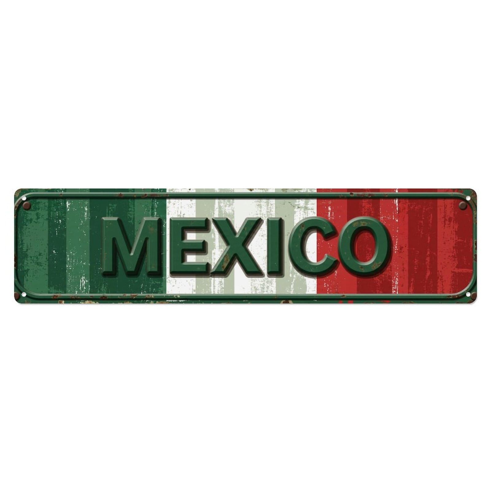Metal Tin Sign Vintage Mexico Flag Pattern
