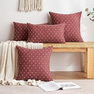 Miuleepackof2christmasdecorativeburlaplinenthrowpillowcoversmodernfarmhousepillowcaserusticwoventexturedcushioncoverforsofacouchbed18x18inchwinered  Urban Country Home Decor Miulee pack of 2 christmas decorative burlap linen throw pillow covers modern farmhouse pillowcase rustic woven textured cushion cover for sofa couch bed 18×18 inch wine red  urban country home decor