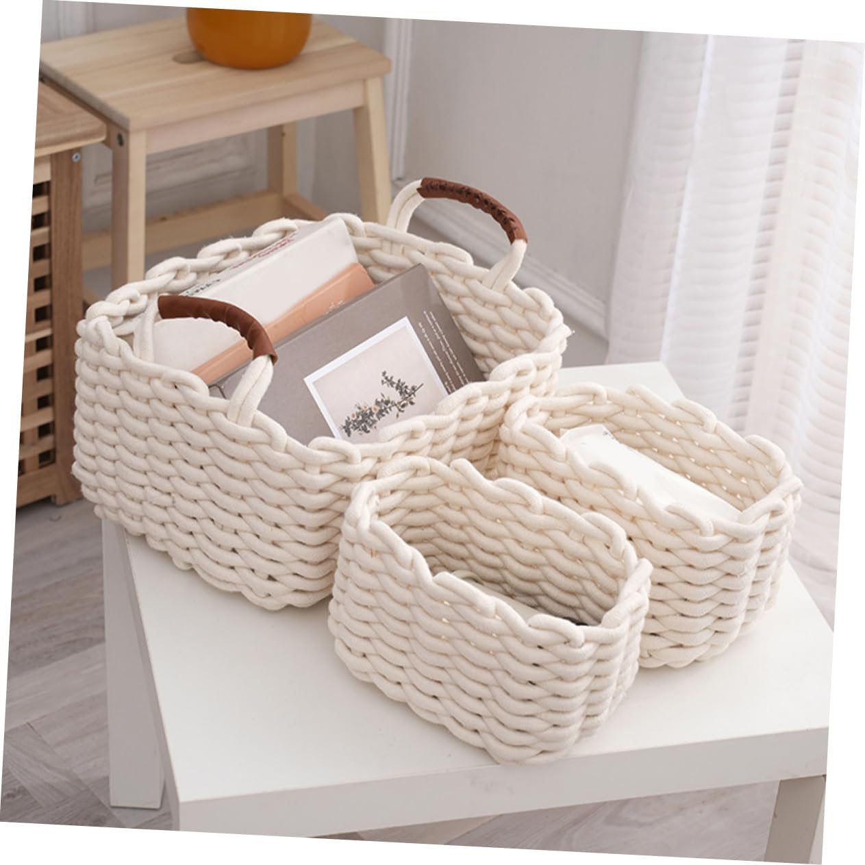 Mipcase 北欧風コッロープ収納バスケット 点 おしゃれなオーガナイザー 家用 おもちゃや小物の整理に